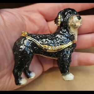 Jeweled Trinket Box Portuguese Water Dog with Austrian Crystals